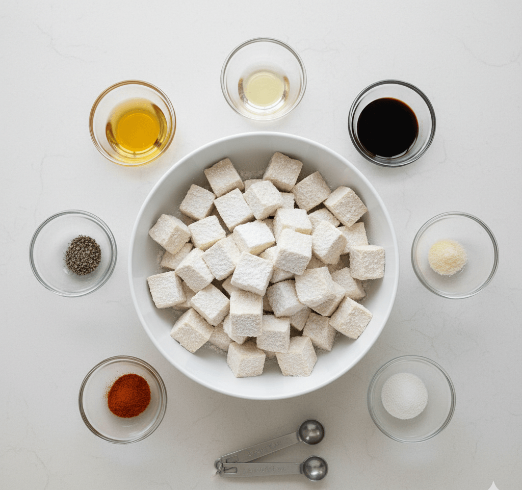 Ingredients used to create crispy and well-seasoned air fryer tofu