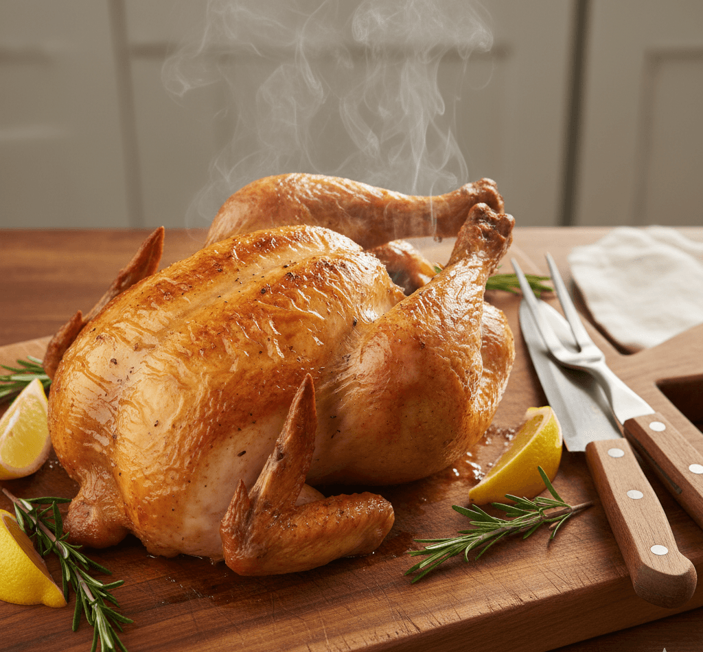 Golden-brown air fryer chicken, crisped skin and juicy interior.