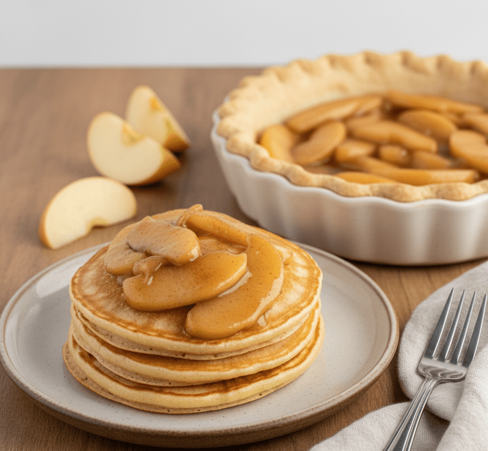 Apple pie filling used in a homemade pie and served over pancakes
