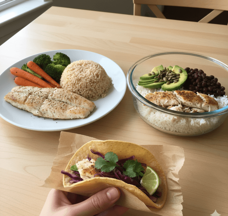 Air fryer fish served with vegetables, in wraps, and in grain bowls