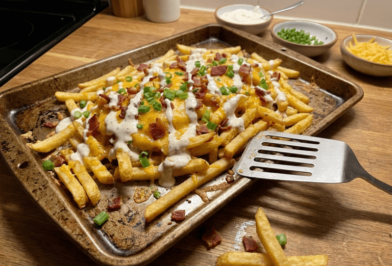 Golden crispy French fries served on a plate with dipping sauce.